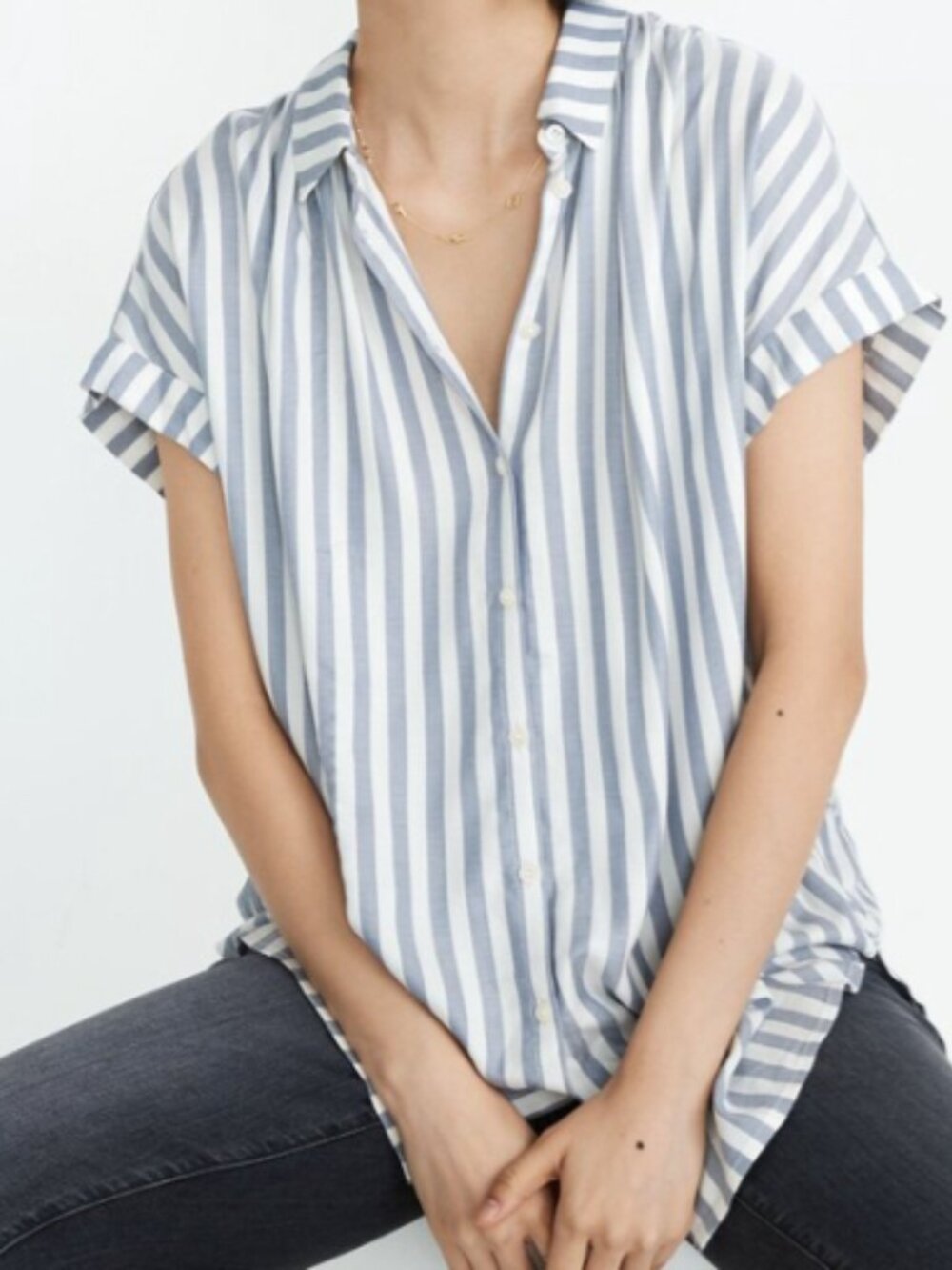 Madewell Central Shirt in Pompano Stripe Oversize Size Small Short Sleeve